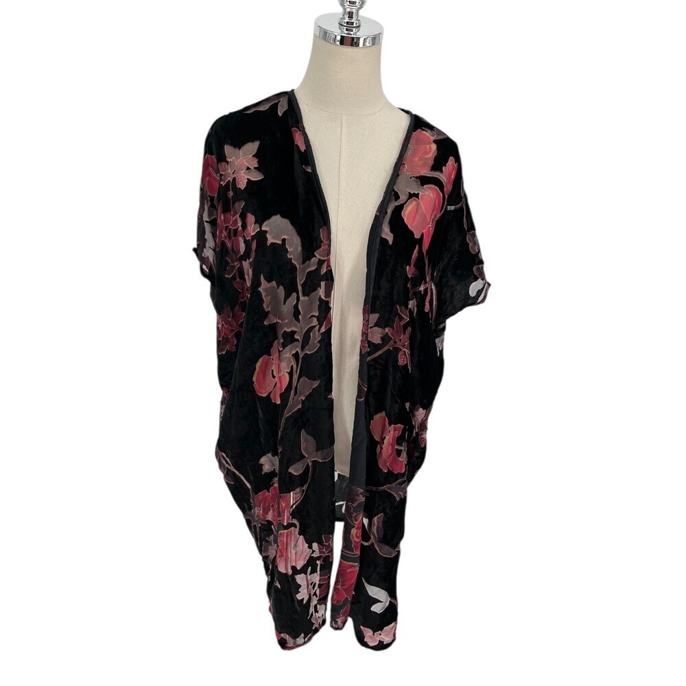 Angie Duster Women's Size Small Black Pink Floral